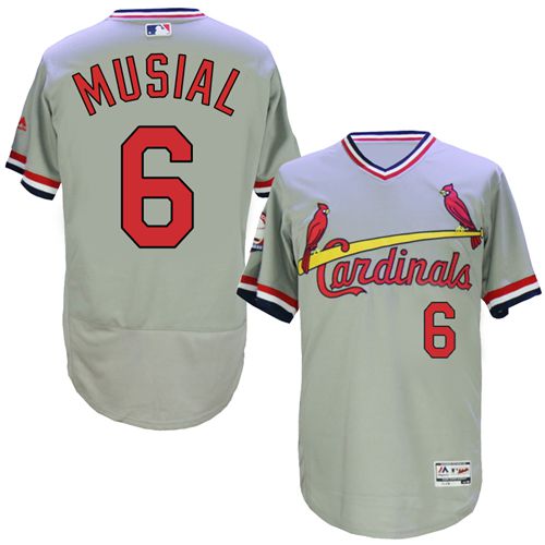 Cardinals #6 Stan Musial Grey Flexbase Authentic Collection Cooperstown Stitched MLB Jersey